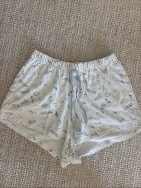Sammy + Nat Nantucket White Printed Lounge Shorts with Pastel Drawstring